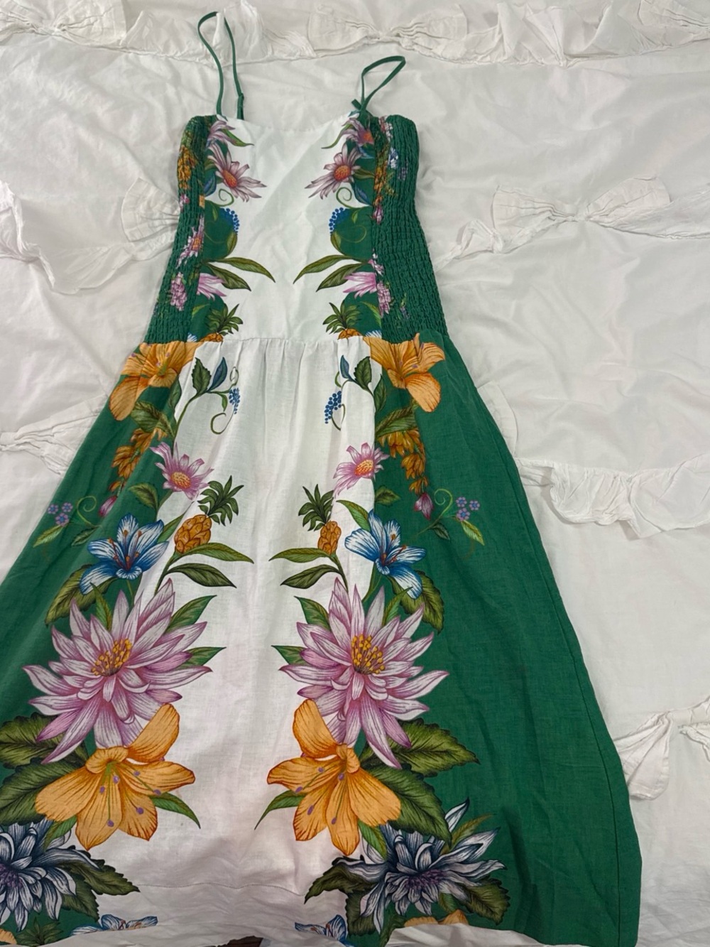 FARM Rio Green and White Floral Midi Dress